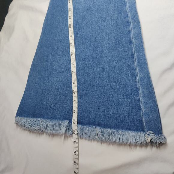 Kancan Ultra High Rise Extreme Flare Boho Jeans 29 Raw Hem Vintage Wash - Picture 13 of 13